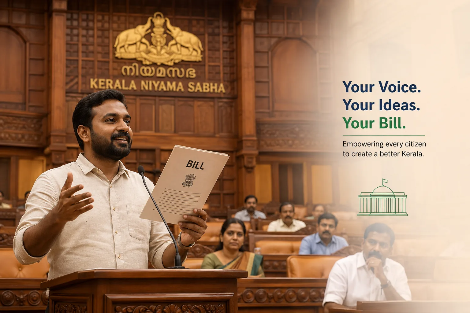 A citizen presenting a bill at the Kerala Legislative Assembly.